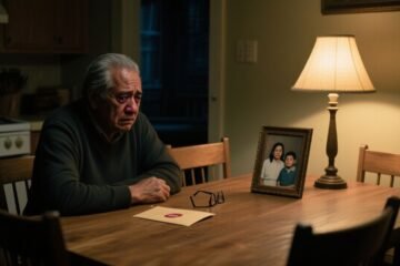 Notario leyendo un testamento frente a una familia reunida en una sala fría con olor a papel viejo